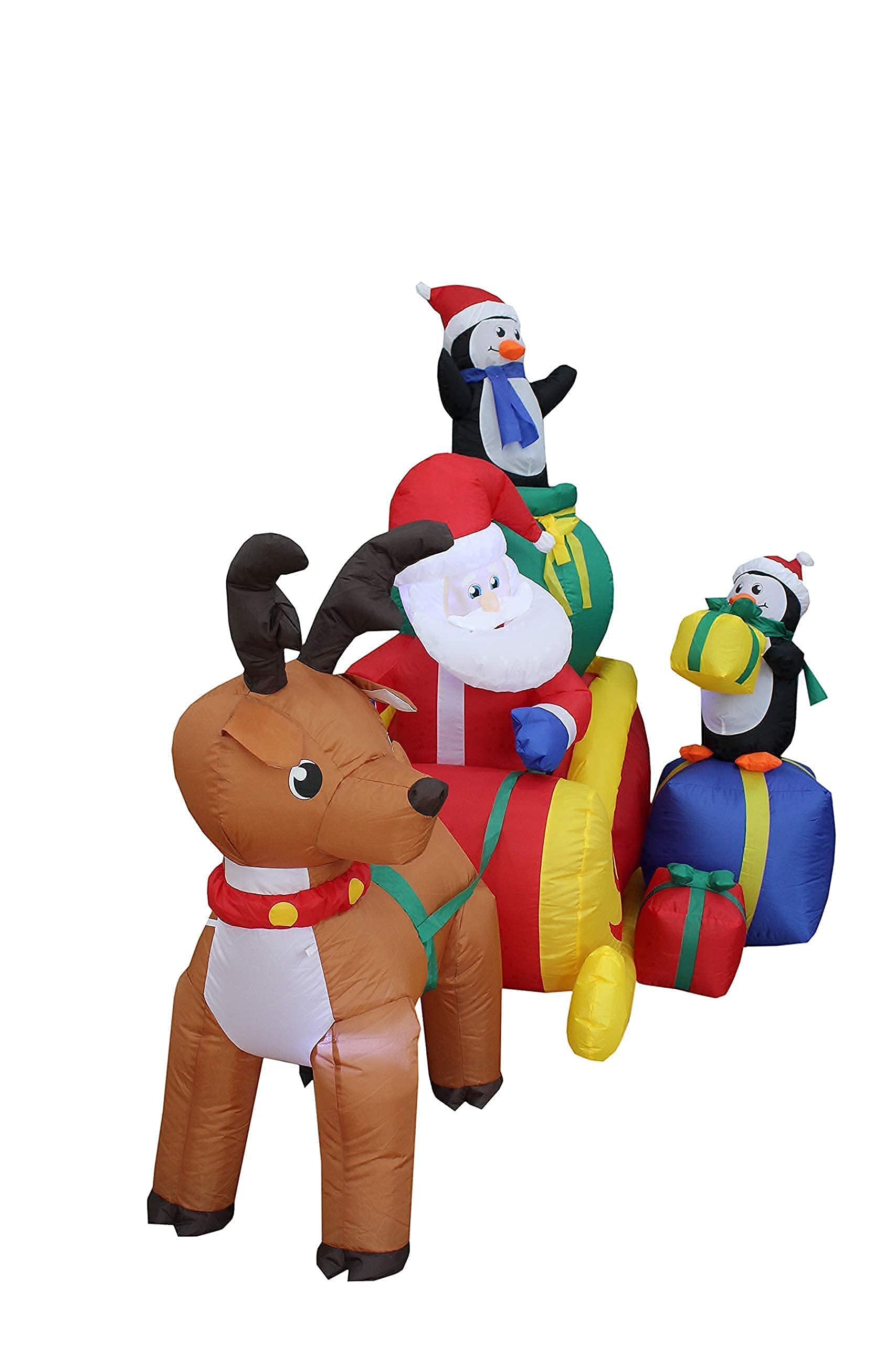 6FT Inflatable Santa on Sleigh with Reindeer & Penguins + 5FT Snowman Campfire Set - Christmas Party Decorations Bundle for Outdoor Yard, Holiday Home Decoration & Festive Seasonal Displays