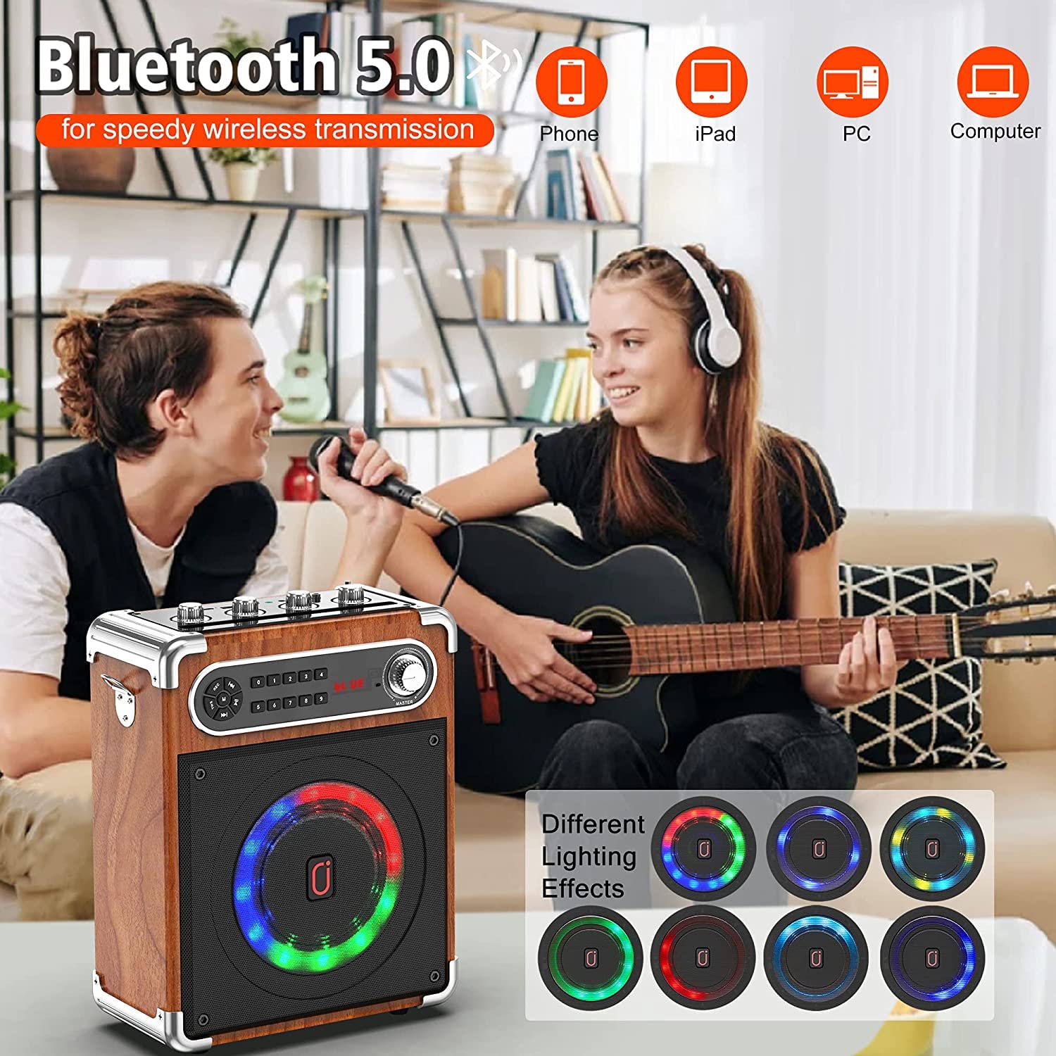 Portable Bluetooth Speaker with Dual Wireless Microphones - Outdoor PA System with Powerful Subwoofer & Tweeter, Remote Control, Disco Lights, FM Radio & Recording - Perfect for Home Parties, Karaoke Nights & Outdoor Events