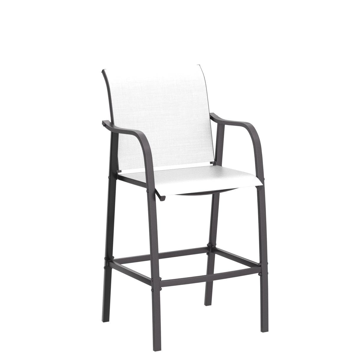 Outdoor Metal Bar Stools Set of 2 - Counter Height Patio Chairs with Textilene Seat, Armrest & Footrest - Light Grey Steel Bar Stools for Backyard, Deck, Poolside & Outdoor Entertaining