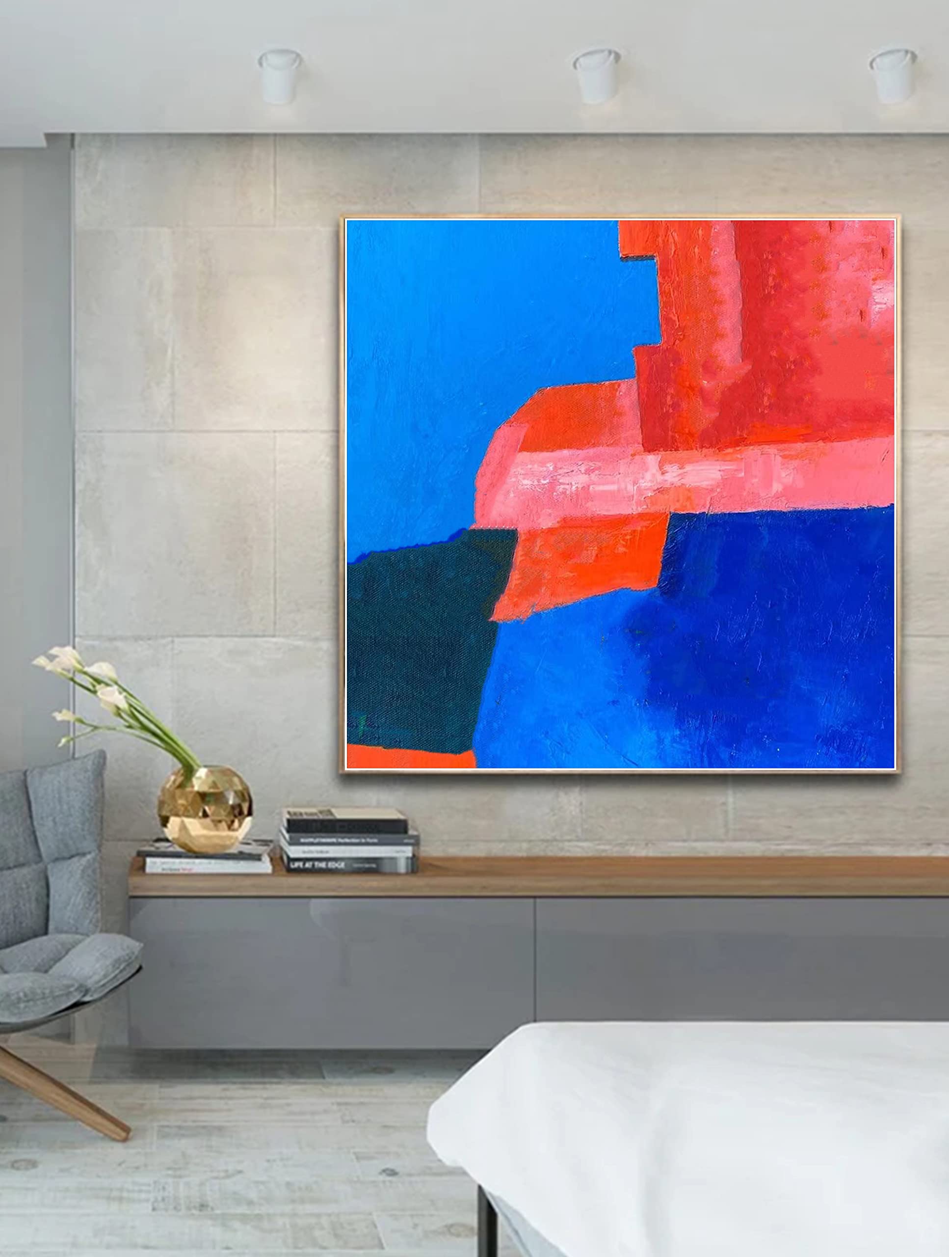 Blue Abstract Wall Art - Handmade Palette Knife Modern Oil Painting on Canvas - Stretched & Ready to Hang - Perfect for Living Room, Bedroom & Office Decor