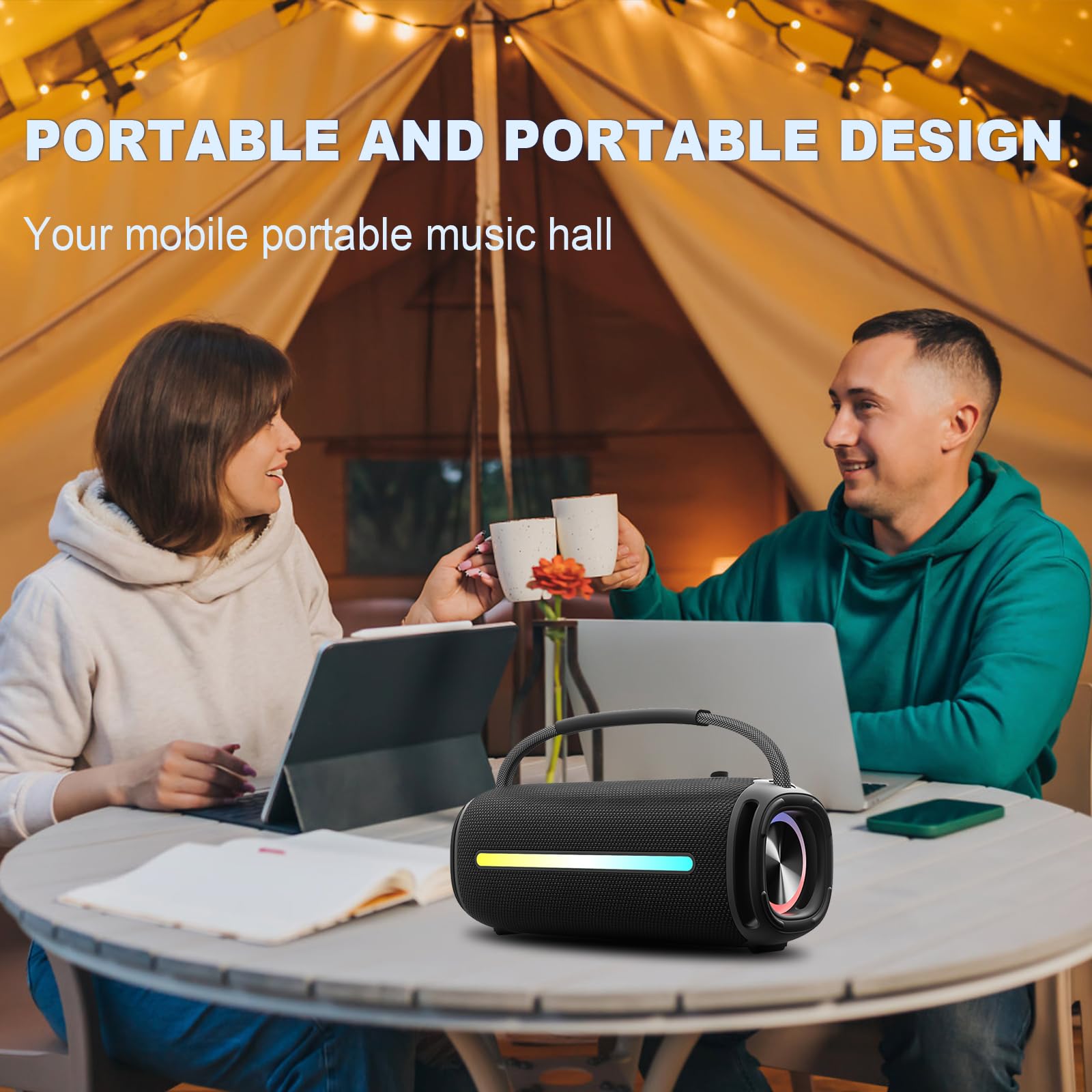 Portable Bluetooth Speaker with 20W Super Bass, Waterproof Wireless Speaker with Colorful LED Lights & TWS Pairing - Perfect for Outdoor, Party, Beach, Travel & Home Use (Camouflage Design)