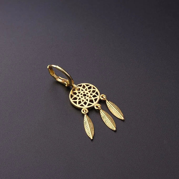 18K Gold Dream Catcher Cartilage Hoop Earrings for Women | Dainty Boho Jewelry | Perfect for Pierced Ears & Everyday Wear | HSPJ336
