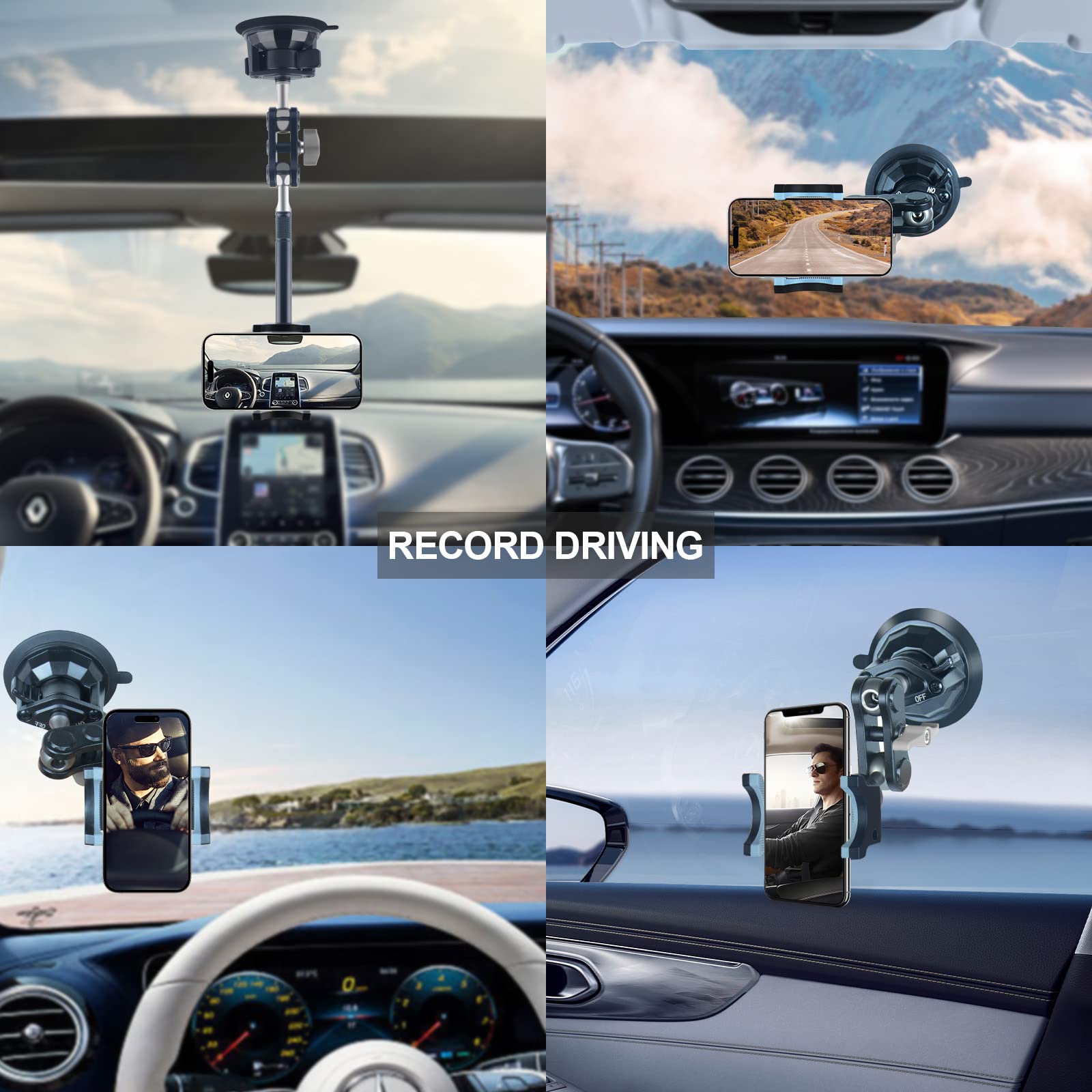 360° Adjustable Universal Ball Head Car Phone Mount with Remote Control - Windshield Suction Cup Phone Holder for Hands-Free Video Recording & Driving GPS Navigation - Perfect for Vlogging, Live Streaming & Road Trips