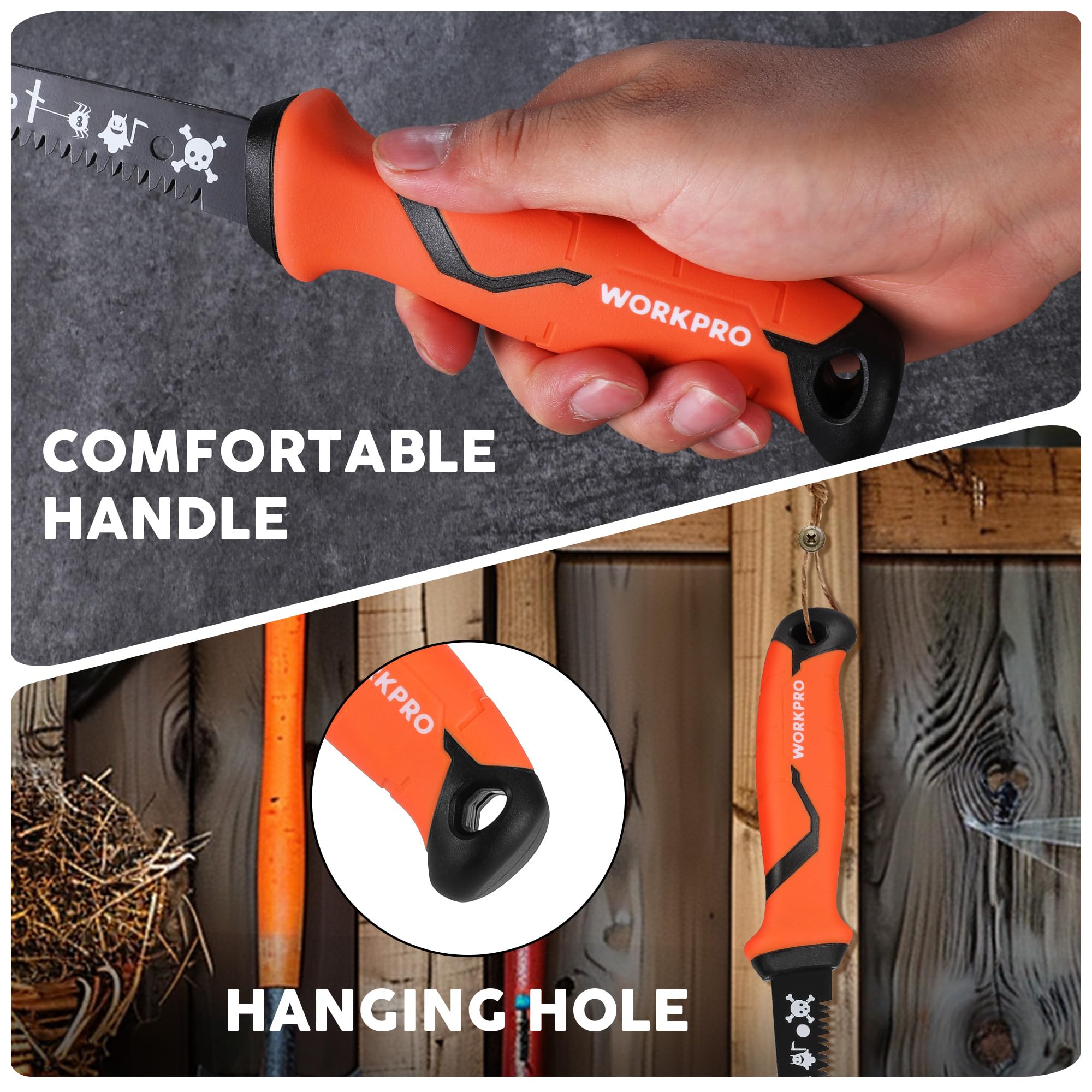 WORKPRO 6-inch Drywall Saw - Fast Cutting Bi-Metal Keyhole Saw with TPR Grip - Professional Jab Saw for Sheetrock, Pumpkin Carving & DIY Projects - Includes Gift Box - Perfect for Home Renovation, Wall Repair & Holiday Decorating