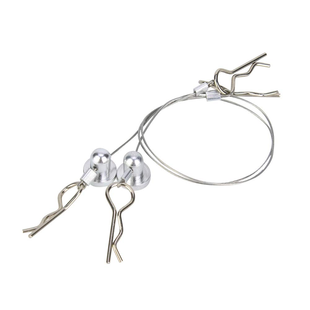 V GEBY 1/10 RC Car Body Shell Clip Pins & Rope Set - Silver, Durable Car Shell Clips for Secure Fit, Ideal for Off-Road Racing and Drift Tracks