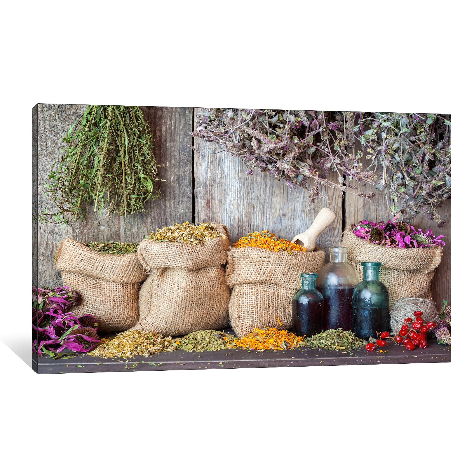 Large Kitchen Wall Art - Colorful Cooking Spices on Spoon Canvas Prints, Healthy Food Vegetable Framed Decor (40x28 Inches) - Perfect for Farmhouse, Modern & Rustic Kitchen Decor, Dining Room Wall Art, Housewarming Gift