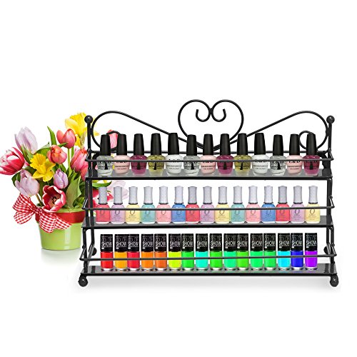DAZONE 3-Tier Metal Nail Polish Organizer Wall Mount & Tabletop Display Stand - Black | Professional Salon & Home Nail Polish Storage Solution for Nail Technicians & Beauty Enthusiasts