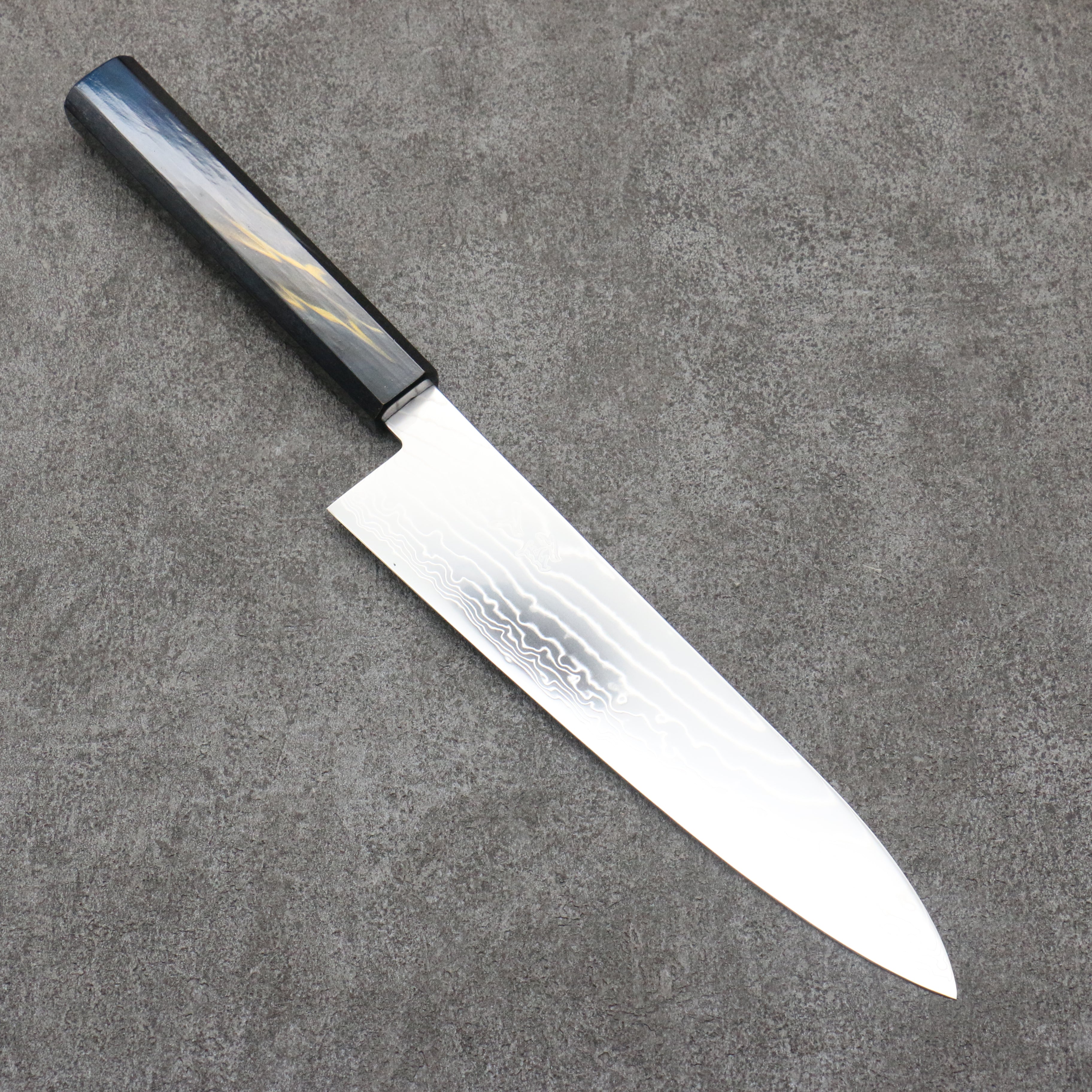 Premium Kajin Cobalt Special Steel Damascus Gyuto Chef Knife 210mm - Japanese Kitchen Knife with Dark Blue & Gold Lacquered Handle - Perfect for Sushi, Meat Cutting & Professional Cooking