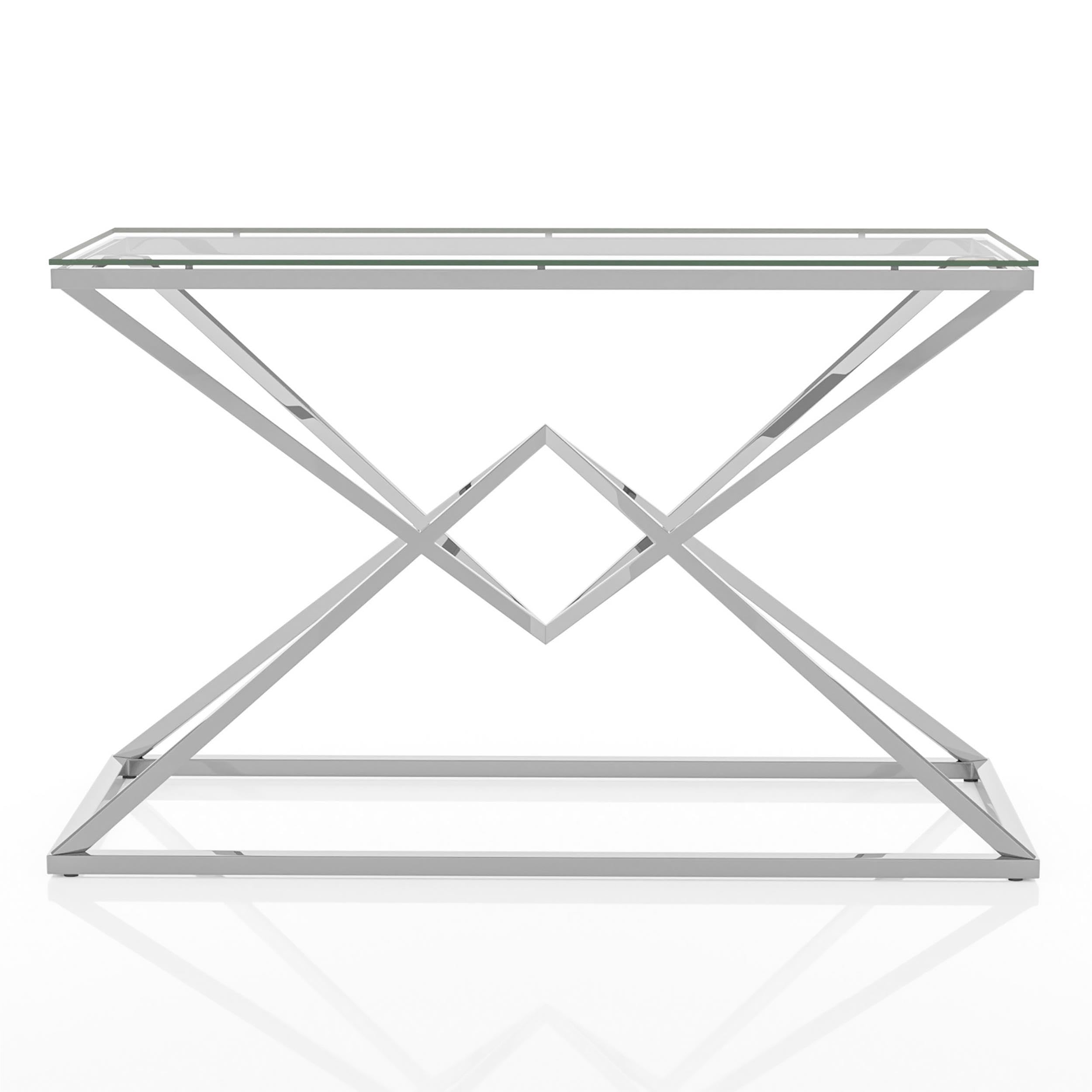 Furniture of America Cazzanarro Modern Chrome Plated Metal Sofa Table - Perfect for Living Room, Office & Small Space Decor