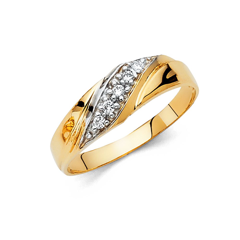 14K Yellow Gold Round Cubic Zirconia Men's Wedding Band Ring - Anniversary Gift for Him, Engagements & Special Occasions | Jewels By Lux