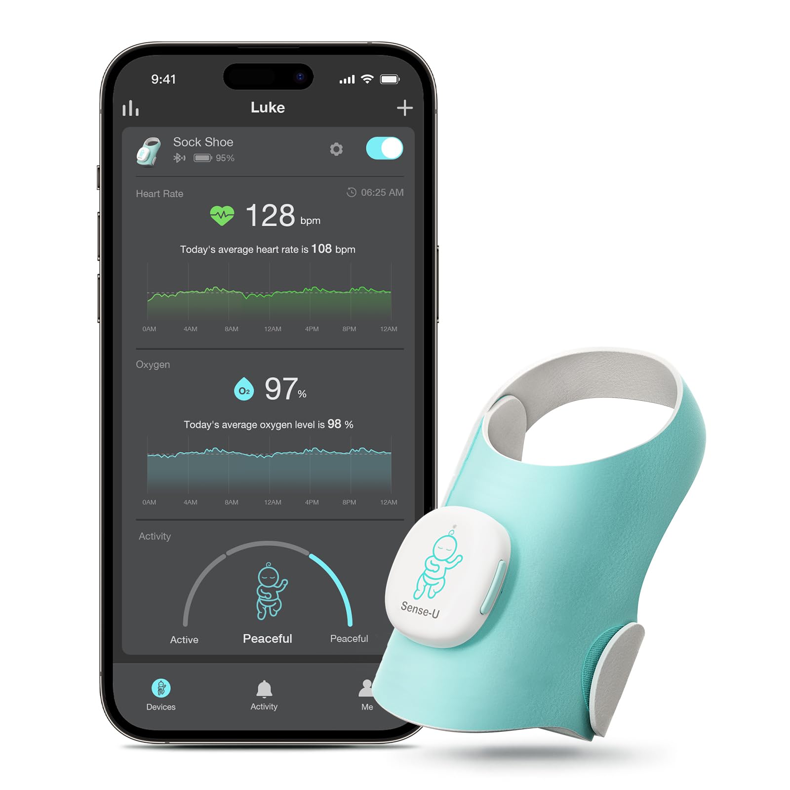 Sense-U Baby Smart Sock Monitor - Track Infant Heart Rate, Oxygen Levels & Movement with Real-Time Alerts | On-Device Sleep Indicator for Newborns 0-18 Months | FSA/HSA Eligible | Perfect for Peace of Mind During Naps & Nighttime Sleep
