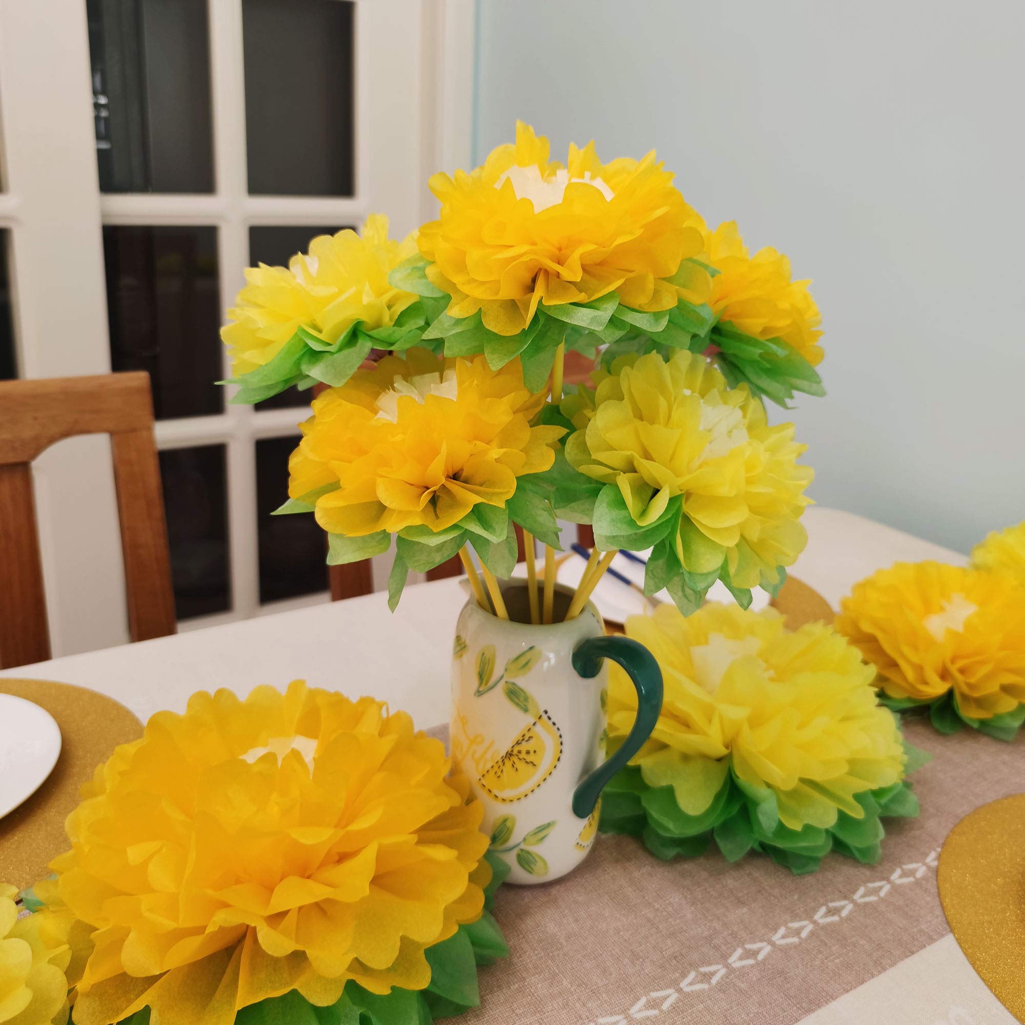 12pcs Yellow Paper Flowers for Wedding Backdrop & Nursery Decor