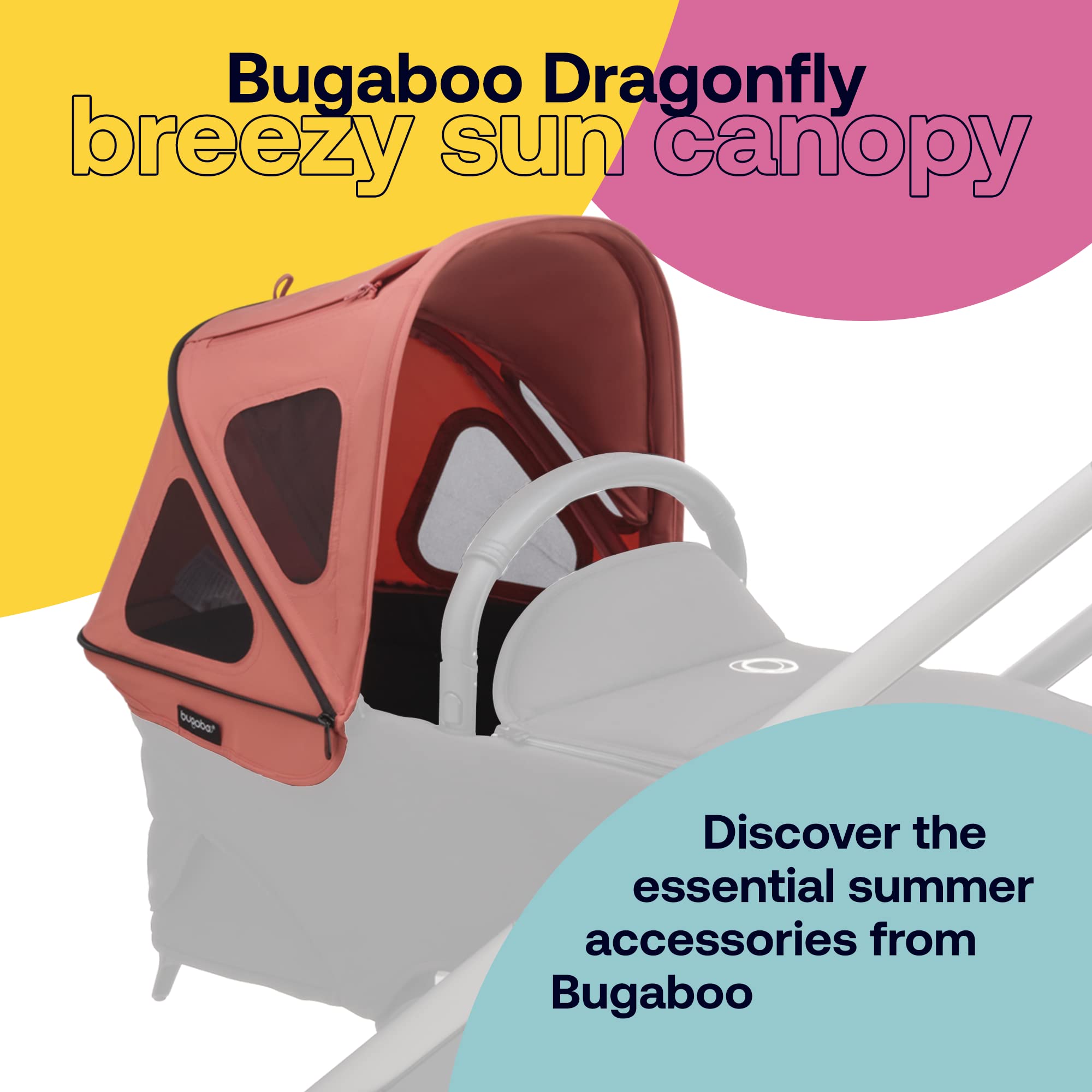 Bugaboo Dragonfly Breezy Sun Canopy Stroller Accessory with UPF 50+ Sun Protection & Ventilation Panels - Sunrise Red | Perfect for Outdoor Walks, Beach Trips & Sunny Day Adventures with Baby