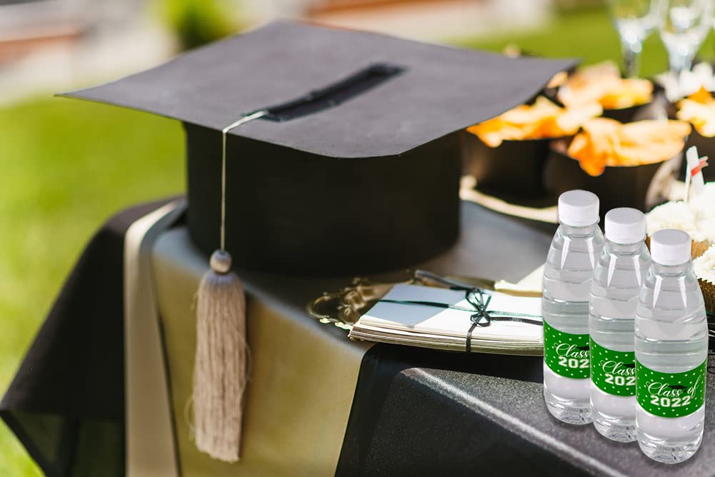 24pcs Waterproof Graduation Party Water Bottle Labels - Class of 2022 Green Stickers for High School & College Celebrations - Perfect for Graduation Favors, Decorations & Party Supplies