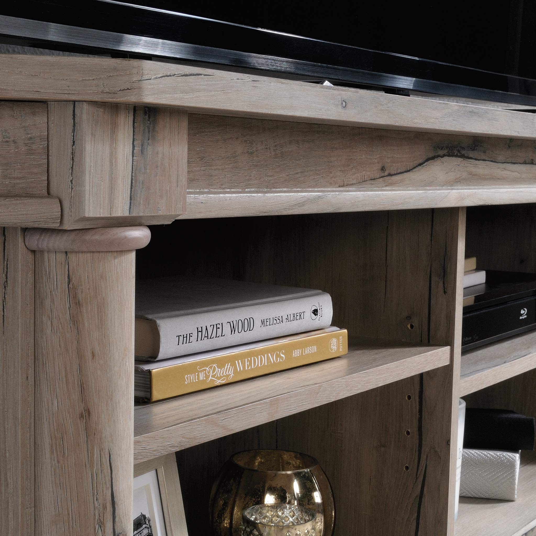 Sauder Palladia Corner TV Stand Console Entertainment Credenza in Split Oak Finish - Stylish Media Storage for Living Room, Bedroom & Home Theater