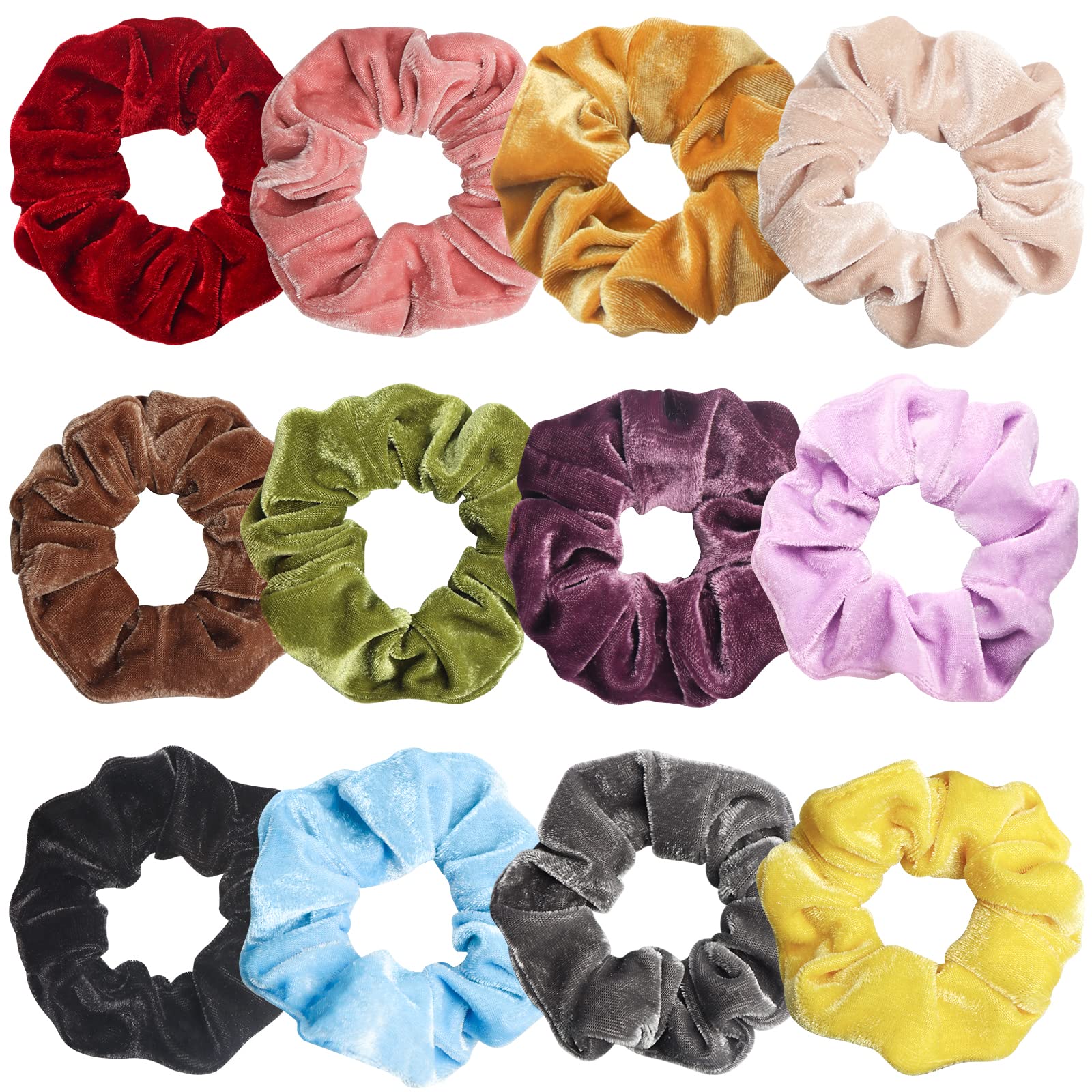 Owill 12 Pcs Velvet Scrunchies for Women & Girls - Soft Thick Hair Bands, Ponytail Holders & Hair Ties (Black) - Perfect for School, Work, Gym & Everyday Styling