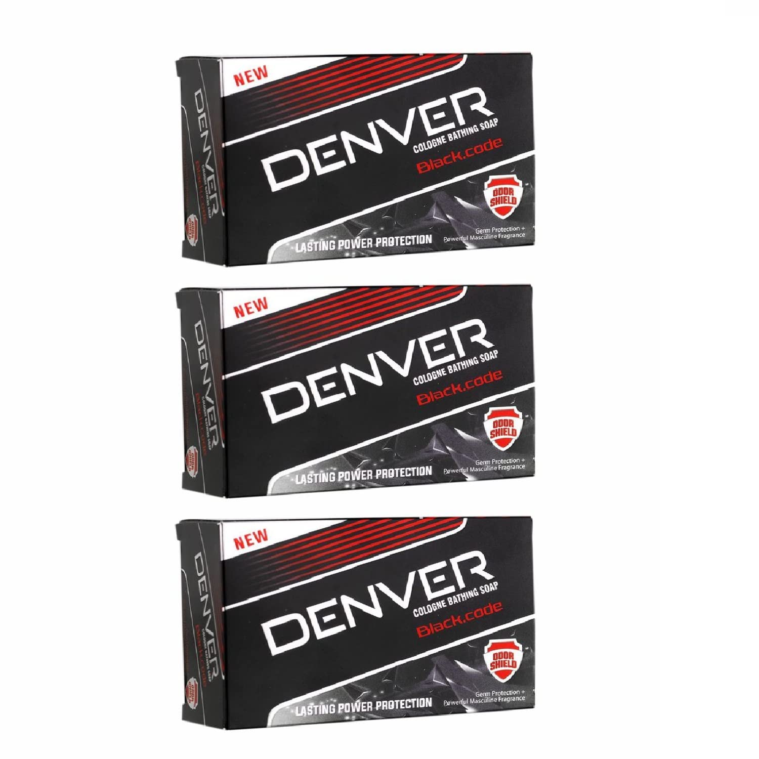 DENVER Black Code Bathing Soap for Men - 125GM Each (Pack of 3) | Long-Lasting Fragrance, Moisturizing & Refreshing | Perfect for Gym, Travel & Daily Shower