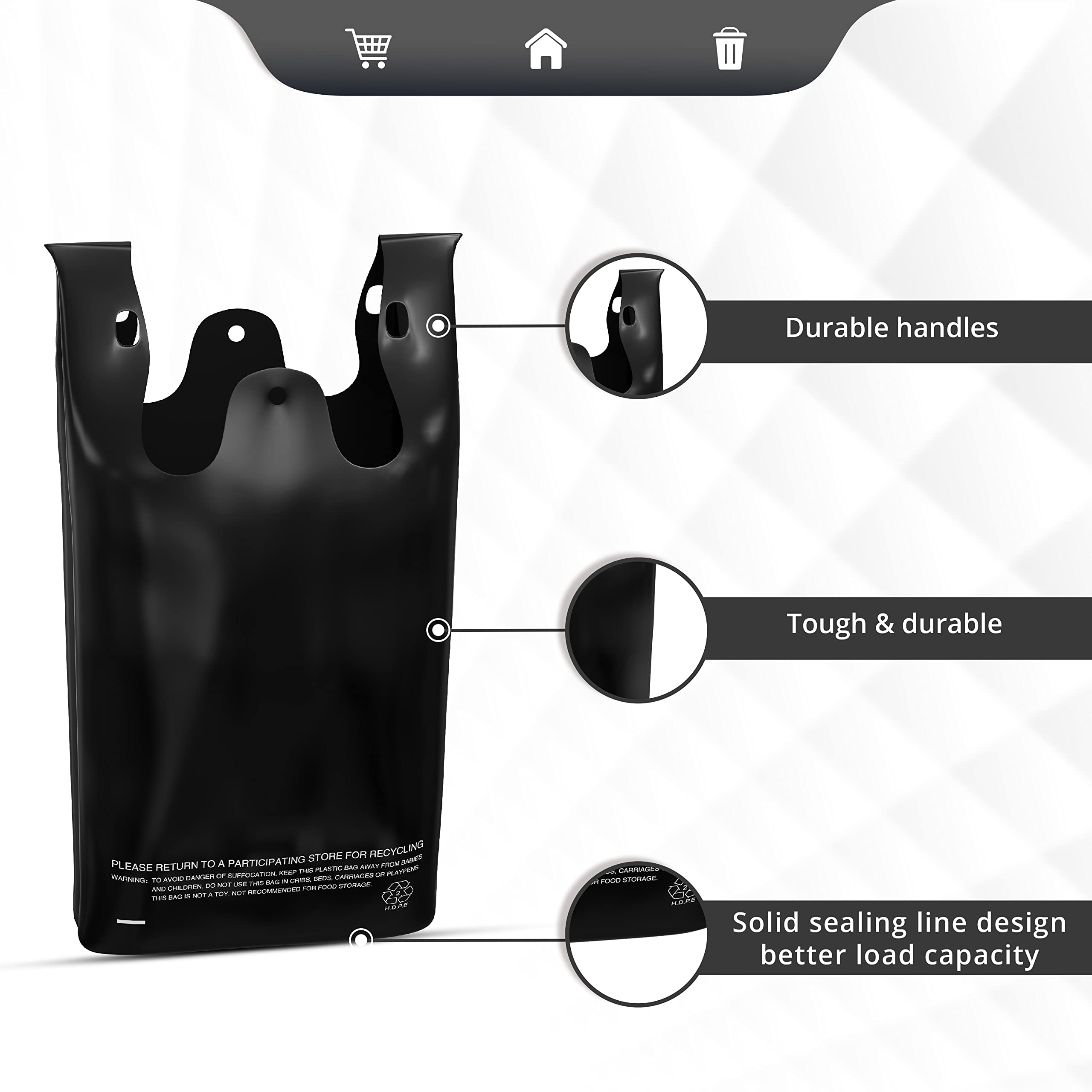 ACYPAPER Bulk Black T-Shirt Plastic Bags (1000 Count) - 11