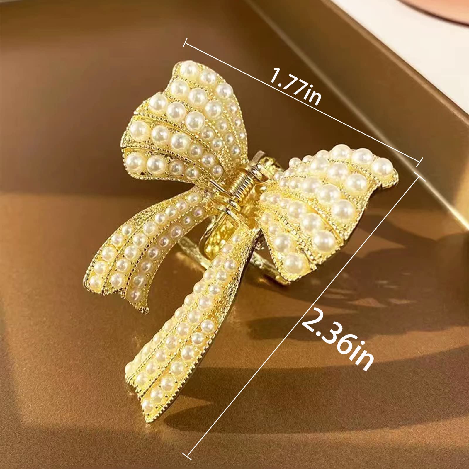 4 Pcs Bow Diamond Pearl Hair Clips for Women & Girls - Non-Slip Strong Hold Jaw Clips for Thin & Thick Hair - Elegant Hair Accessories for Weddings, Parties & Daily Wear