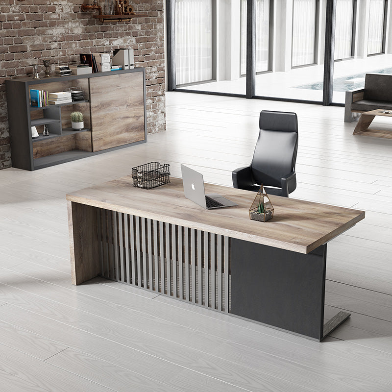 AFTAN 180cm Executive Desk with Pedestal & Right Mobile Return - Warm Oak & Black Finish - Modern Home Office Furniture for Professionals & Remote Work