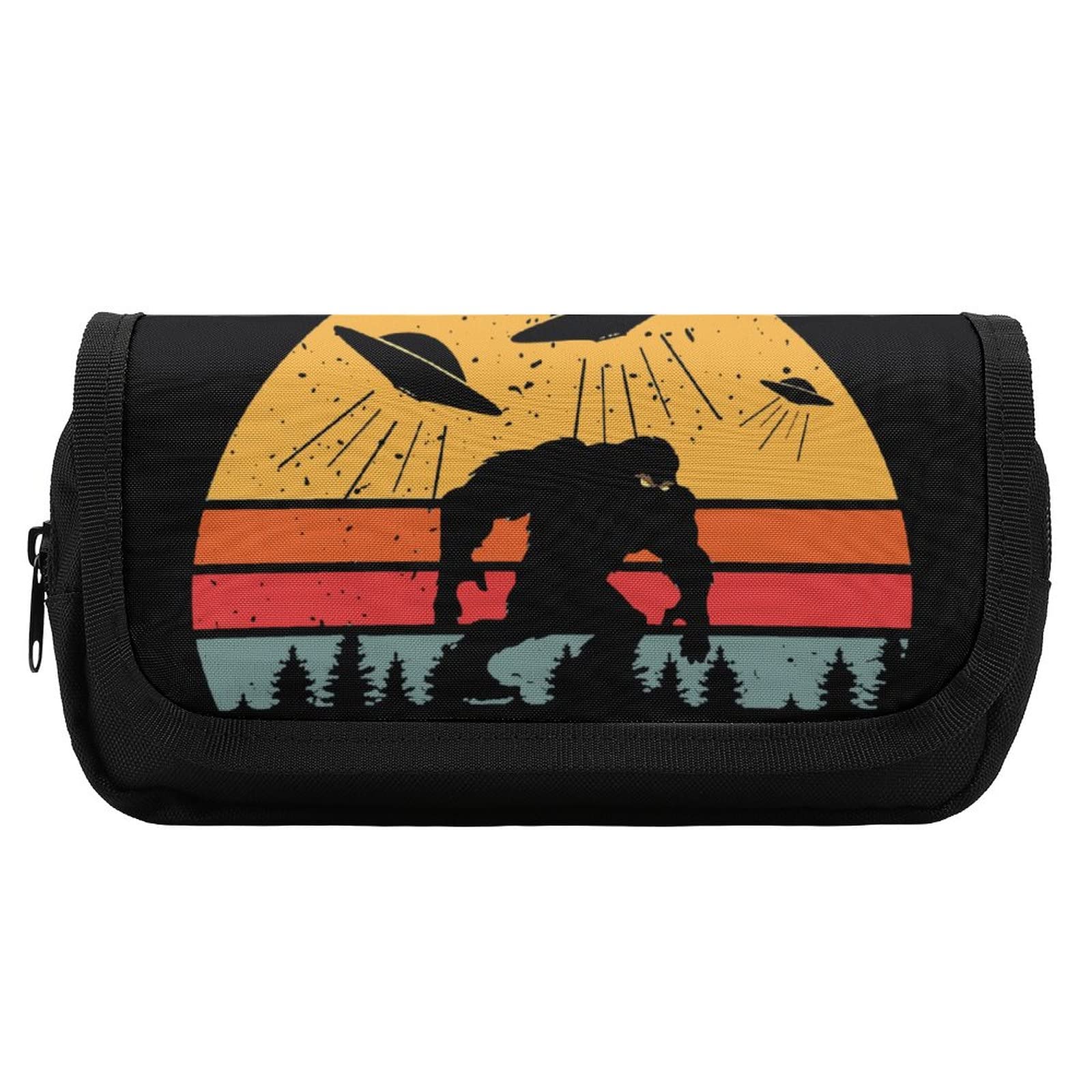 Vintage Bigfoot Alien UFO Design Large Pencil Case - Double Pen Pouch & Makeup Storage Bag with Zipper for School, Office, Travel | Perfect Gift for Students & Stationery Lovers