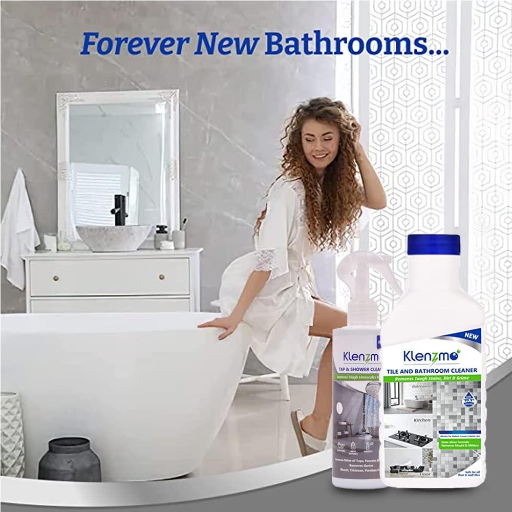 Klenzmo Complete Bathroom Cleaner Kit - 850ml Tile & Bathroom Cleaner + 270ml Tap & Shower Cleaner | All-in-One Bathroom Cleaning Solution for Tiles, Sinks, Showers & Faucets | Perfect for Deep Cleaning & Daily Maintenance