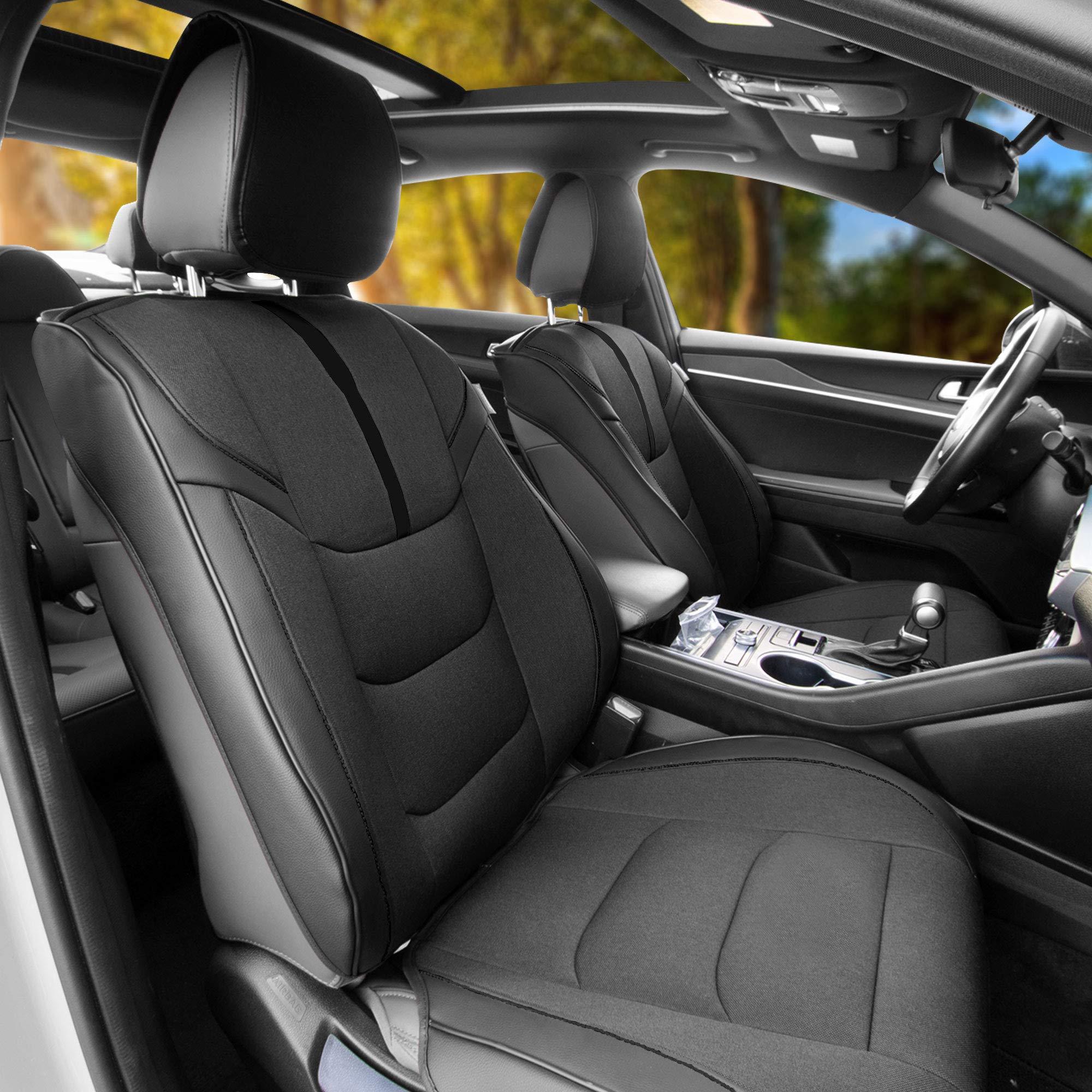 FH Group Universal Low Back Car Seat Covers - Oxford Front Set with Removable Headrest | Airbag Compatible for SUV, Sedan, Van | Black | Perfect for Daily Commute & Road Trips