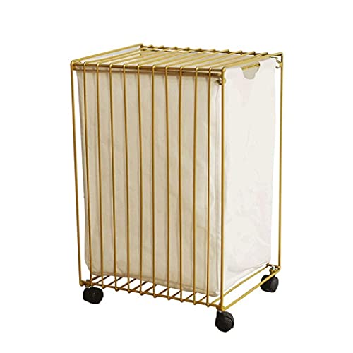 Nordic Style Laundry Hamper with Wheels - Foldable Dirty Clothes Storage Basket for Bedroom, Bathroom & Laundry Room (Gold) - Perfect for Home Organization & Clothes Sorting