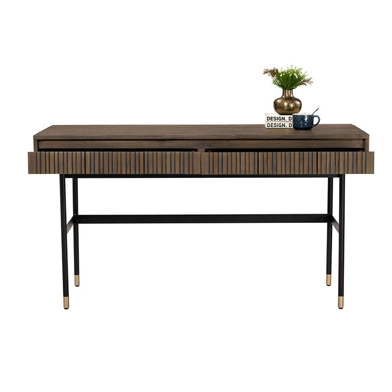 Hamilton Study Desk 140cm - Solid Oak & Acacia Veneer Toffee Finish - Perfect for Home Office, Student Dorm, or Small Space Workstation