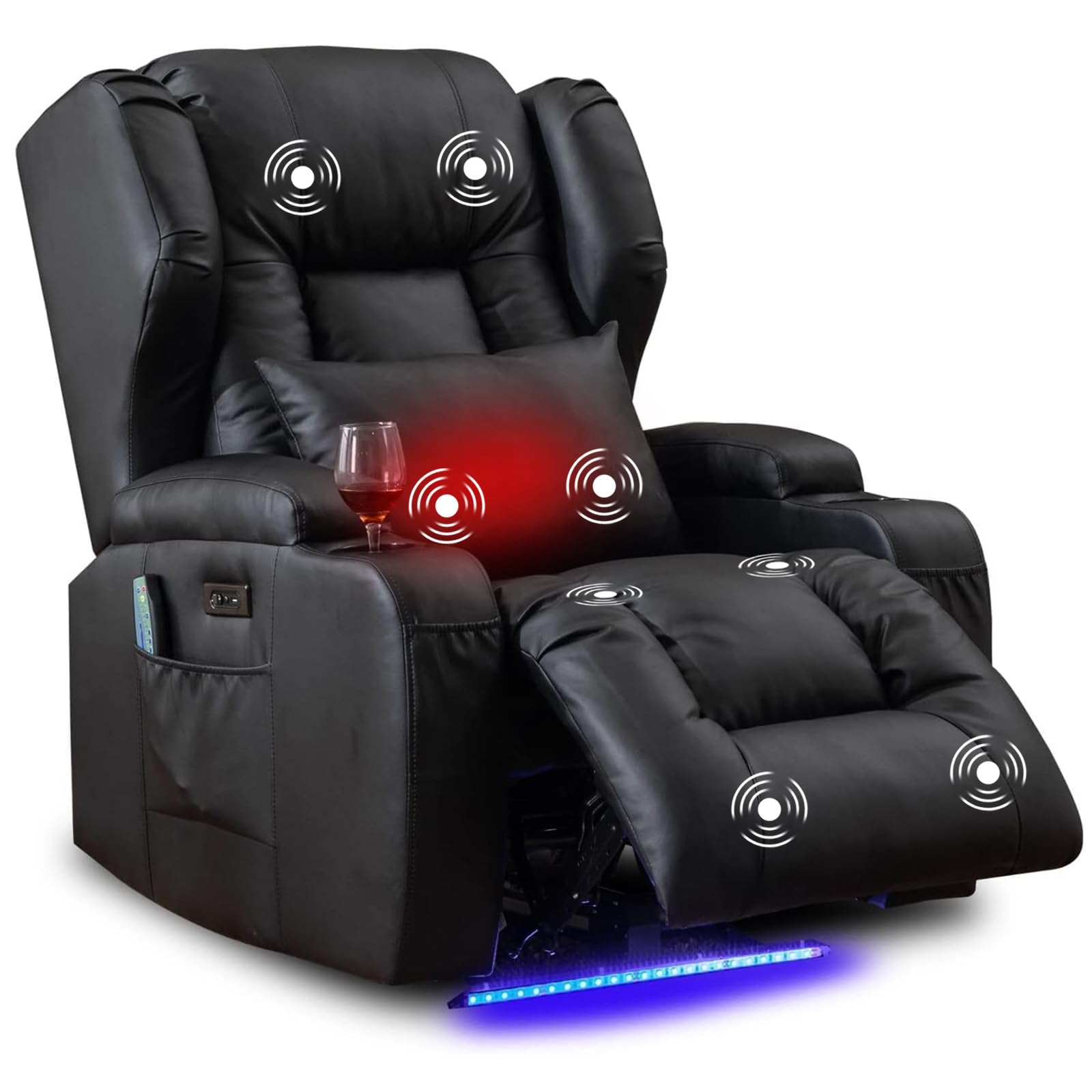 Premium Power Recliner Chair with Heat & Massage - Electric Overstuffed Home Theater Seating, Gaming & Sleeper Recliner with LED Lights, Lumbar Support, USB Ports & Cup Holders - Perfect for Movie Nights, Gaming Sessions & Relaxation at Home