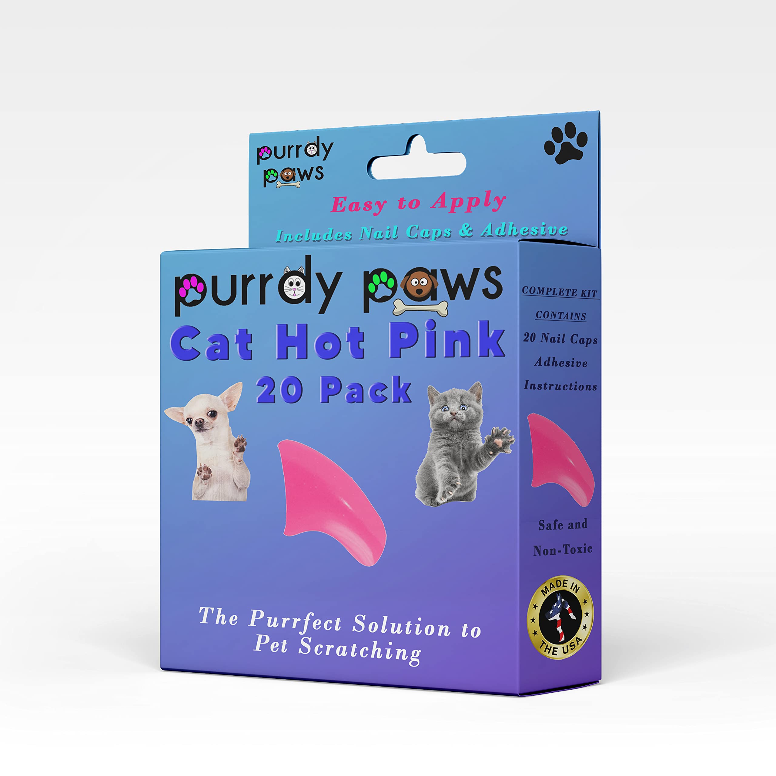 Soft Nail Caps for Cats - Small Size & Hot Pink Color - Safe & Comfortable Cat Claw Covers for Indoor Cats - Perfect for Furniture Protection & Stress-Free Grooming