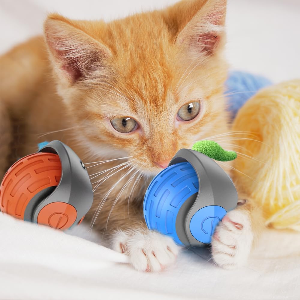 AIIONP 2025 New Speedy 3.0 Interactive Cat Toy Ball with Tail - 2 Speed Adjustable Automatic Moving Cat Toy for Indoor Cats - Blue (1 Pack) - Perfect for Playtime, Exercise & Boredom Relief for Your Feline Friend