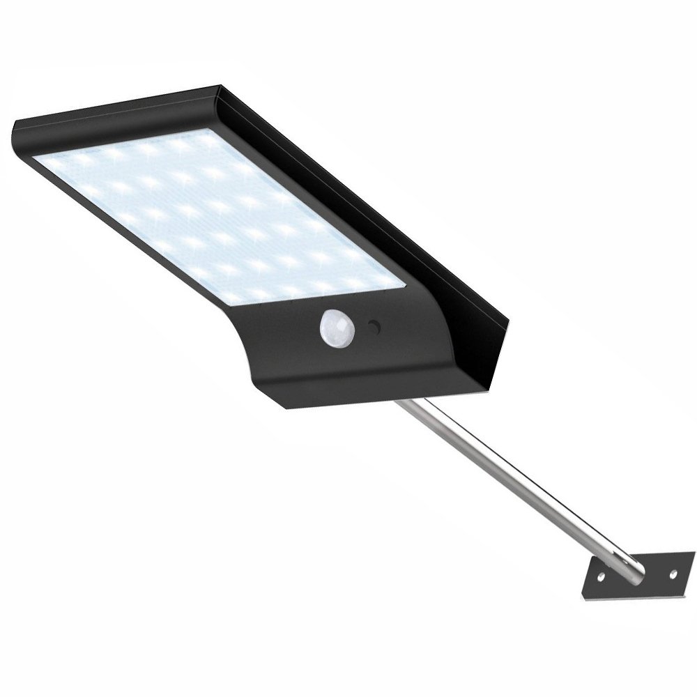 36 LED Solar Motion Sensor Lights Outdoor - Waterproof Black Solar Security Lights with Mounting Pole for Patio, Barn, Garage, Yard, Pathway (Cold White) - Ideal for Home & Garden Lighting