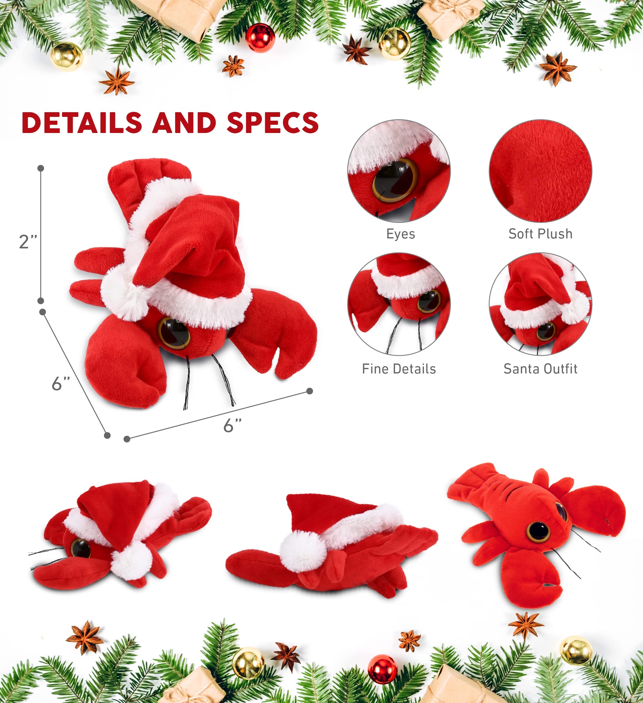 **DolliBu Santa Big Eye Lobster Plush Toy - 6