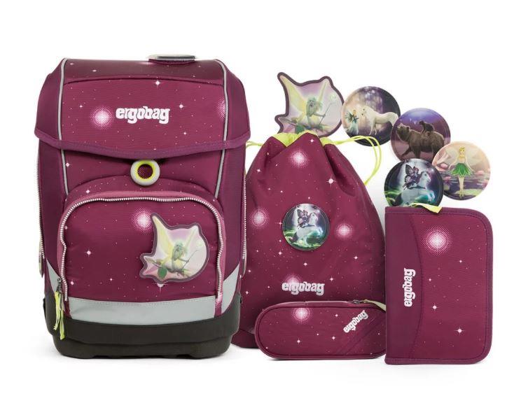 Ergobag SET Cubo 5-Piece School Backpack - Purple Galaxy Edition for Kids | Lightweight Comfortable Bookbag for Elementary Students | Perfect for School, Travel & Outdoor Adventures