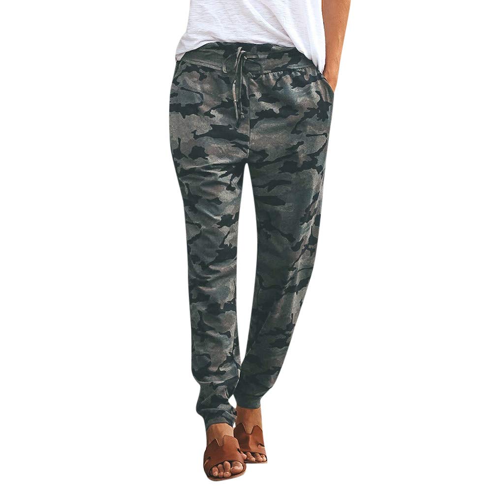 JOFOW Women's Camo Wide Leg Pants - High Waist Drawstring Strappy Casual Loose Long Straight Sweatpants for Yoga, Workout, Lounge & Streetwear Fashion