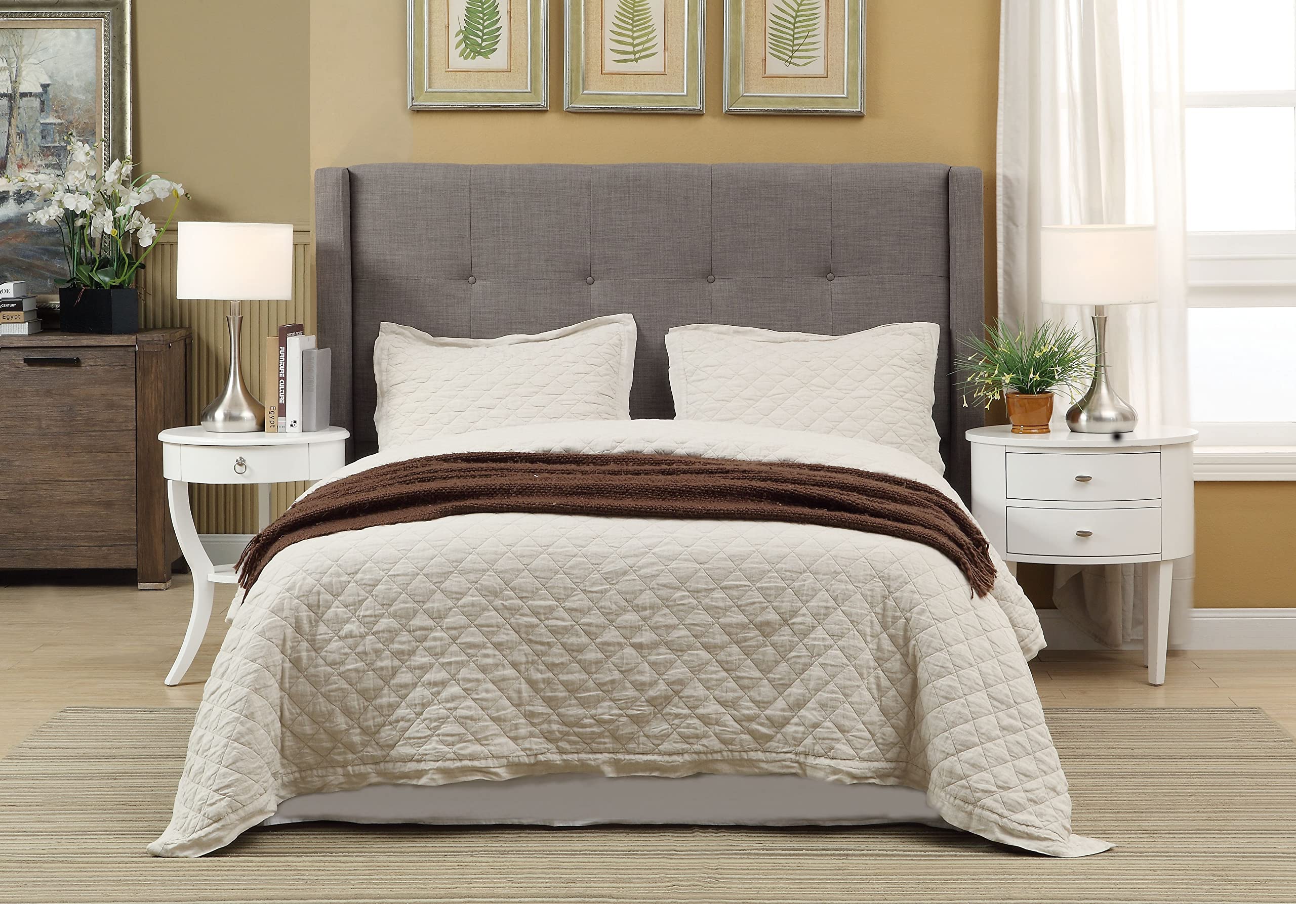 Modus Furniture Solid Wood Full Size Platform Bed Frame - Madeleine Collection in Dolphin Linen | Modern Minimalist Bedroom Furniture for Small Spaces & Guest Rooms