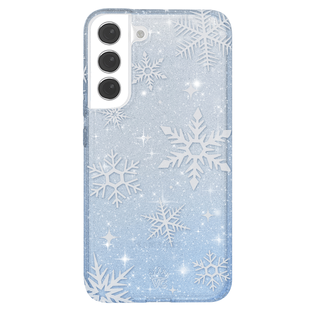 Snow Angel Glitter Samsung Phone Case - Protective Cover for Samsung Galaxy S23/S22/S21 - Sparkly Glitter Design for Women & Girls - Perfect for Holidays, Parties & Everyday Use