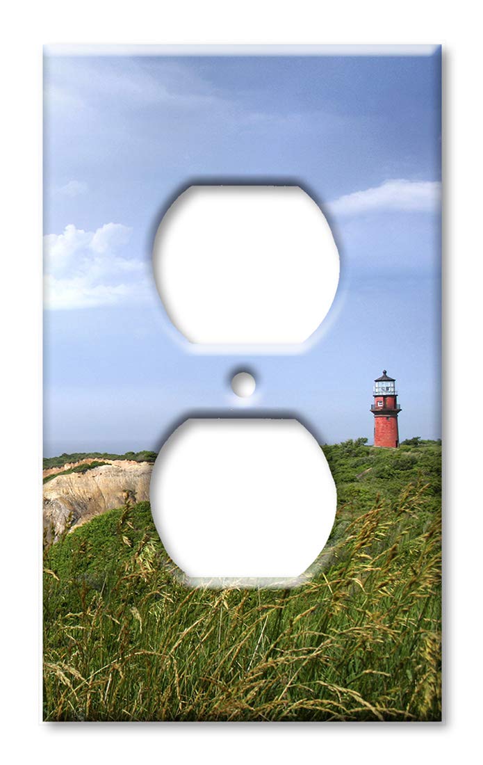 Oversized Art Plates - Jumbo Outlet Cover - Extra Large Switch Plate with Red Lighthouse in Grass Design - Made in USA - Perfect for Home Decor, Living Room & Bedroom Wall Outlet Covers