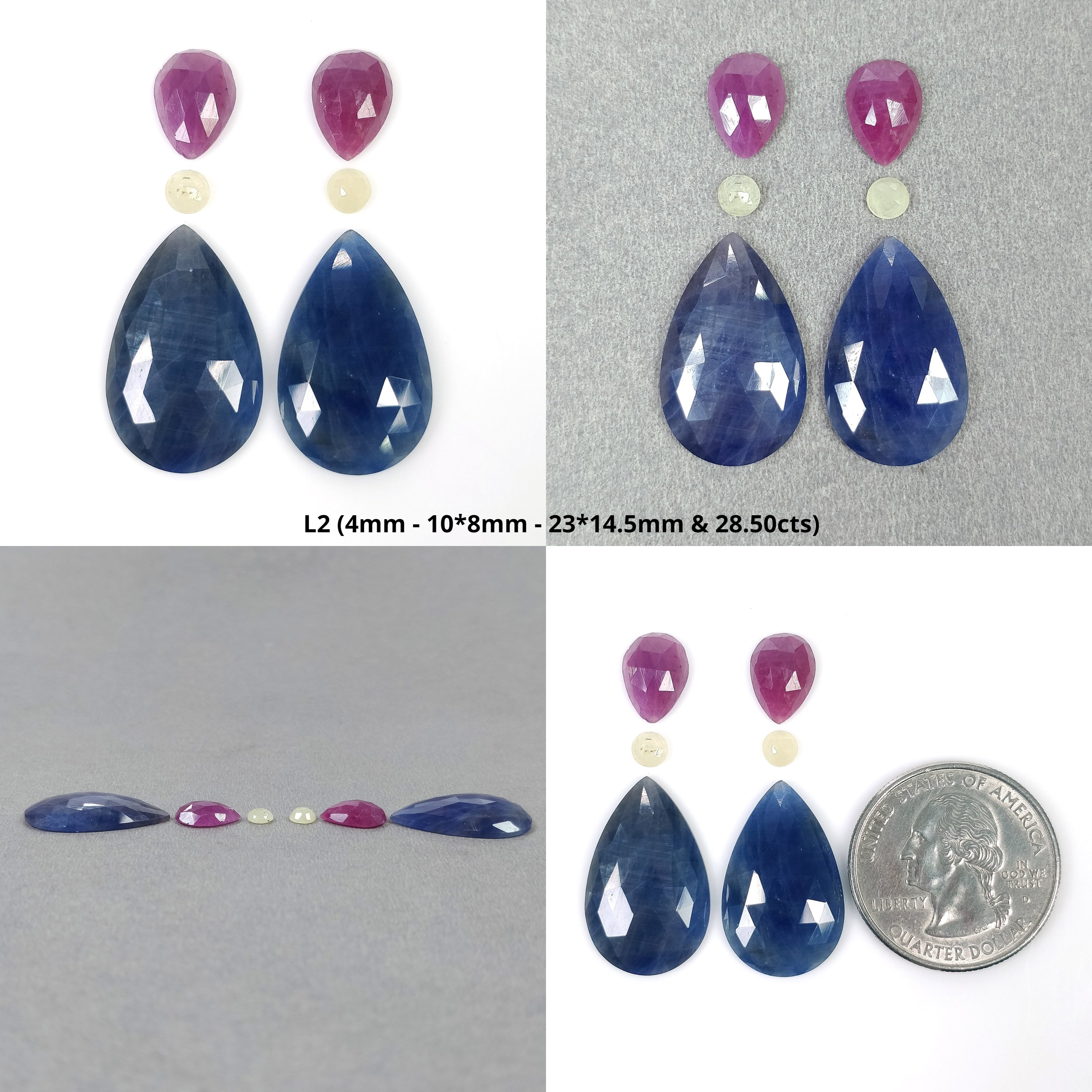 Natural Untreated Unheated Multi Sapphire Gemstone Set - 6pcs Rose Cut Pear & Round Shapes for Jewelry Making, Engagement Rings & Healing Crystals