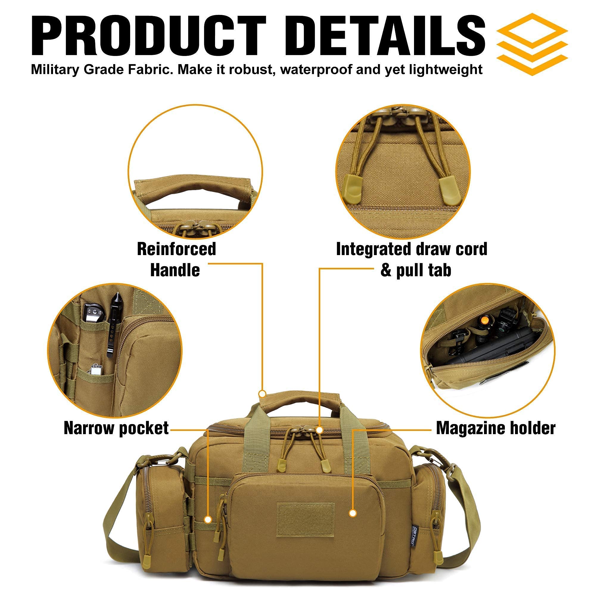 Small Tactical Range Bag for 2 Pistols & Concealed Carry Sling Bag (Tan) - Lockable Zippers, Durable Nylon, Compact Design - Perfect for Shooting Range, Outdoor Training & CCW