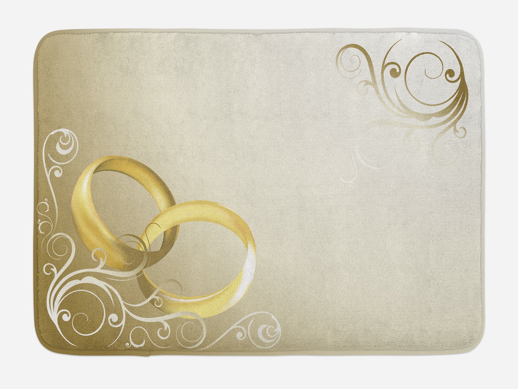 Ambesonne Wedding Bath Mat - Non-Slip Plush Bathroom Rug with Romantic Swirled Floral Design & Entangled Wedding Rings, 30.2 x 20 Inches, Yellow Sepia Coconut - Perfect for Bridal Showers, Anniversary Gifts & Romantic Home Decor