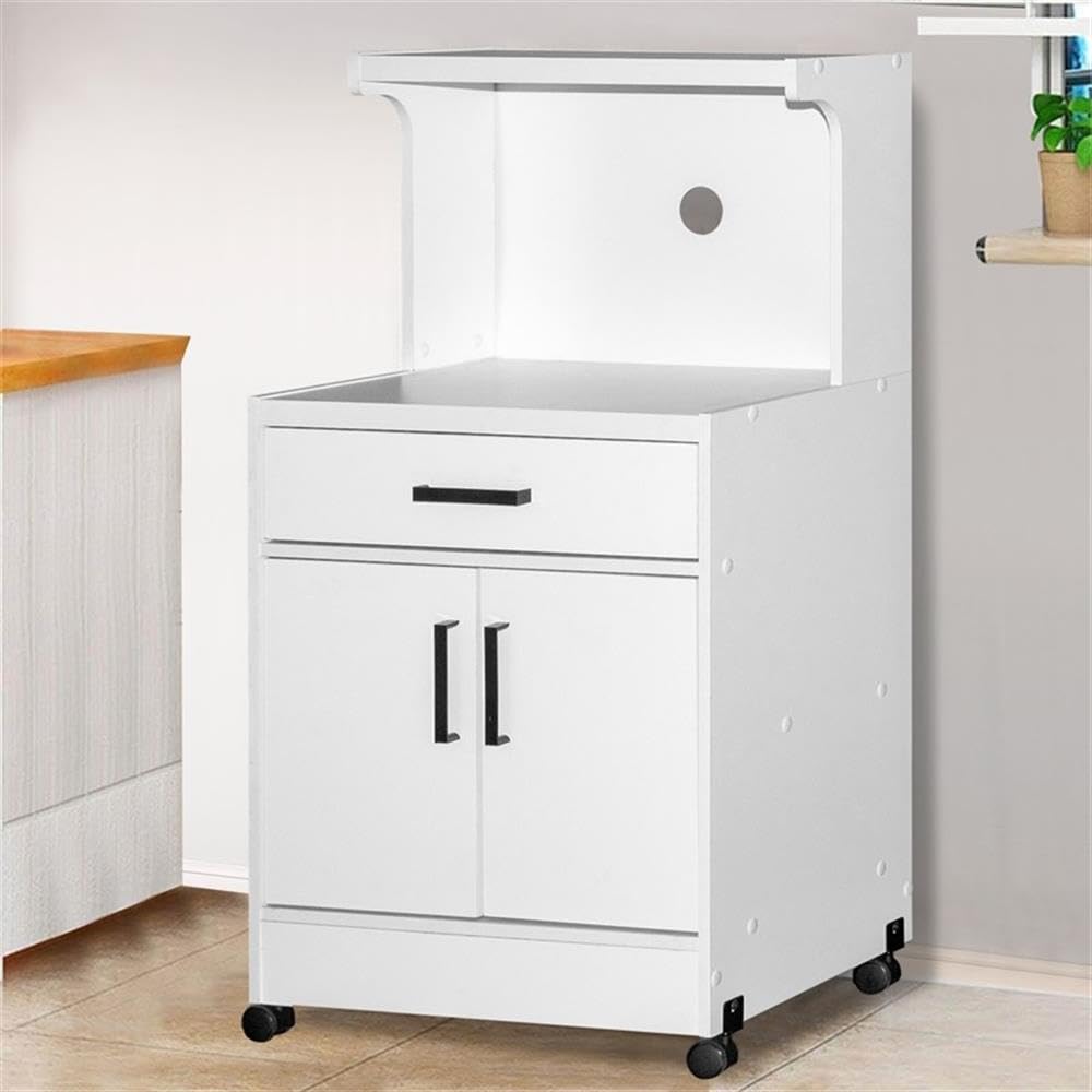 Better Home Products Shelby White Wooden Microwave Cart - Compact Kitchen Storage with Wheels for Small Spaces, Apartments & Dorm Rooms