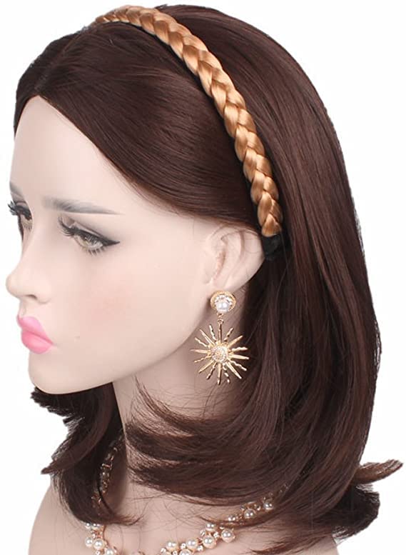1PC Synthetic Braided Headband - Faux Hairband Hair Accessory for Women & Girls (Brown) | Perfect for Parties, Weddings & Everyday Wear