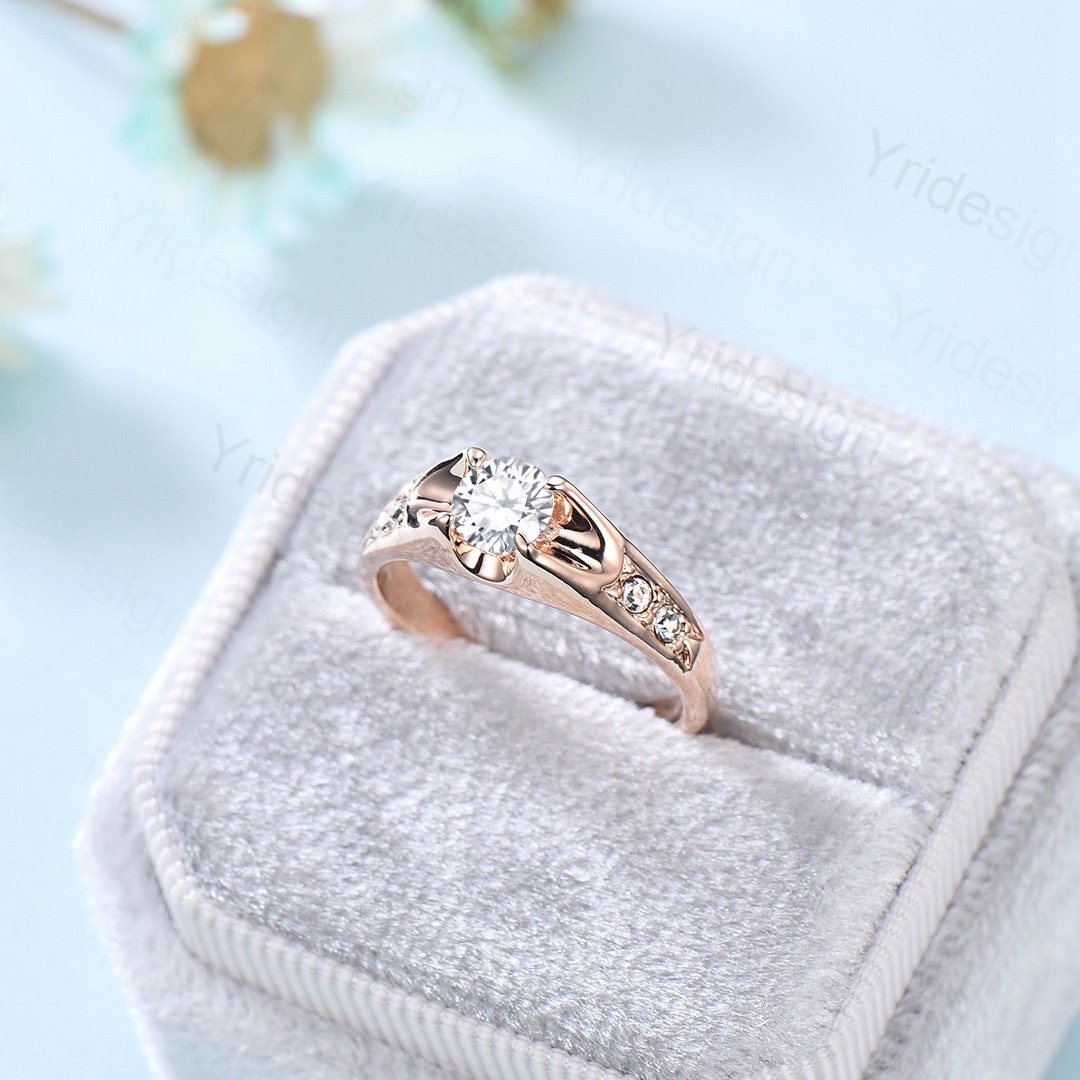 Elegant Moissanite Engagement Ring 14K Rose Gold, Art Deco Vintage Wedding Band, Promise Ring for Women, Bridal Jewelry Gift - Perfect for Proposals, Anniversaries & Special Occasions