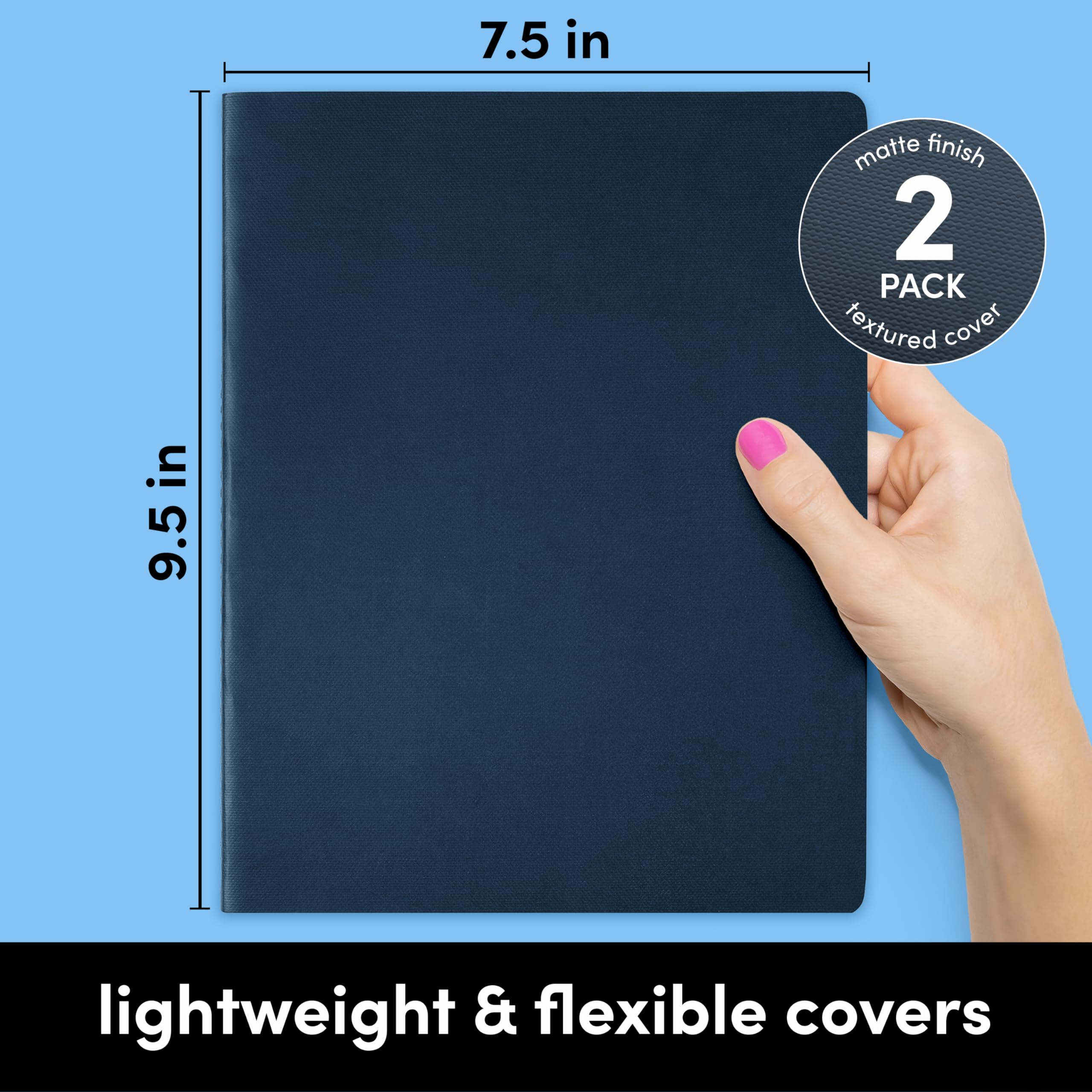 Premium Soft Cover Lined Journal Notebook 2-Pack - 100 College Ruled Pages (7.5