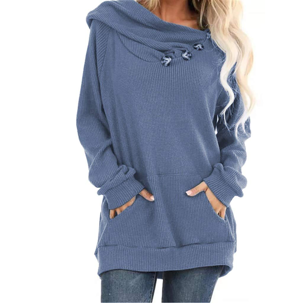 Wocachi Women's Waffle Knit Hoodie - Solid Color Button Front Pleated Sweatshirt | Warm Tunic Sweater for Casual Wear, Loungewear & Winter Outfits