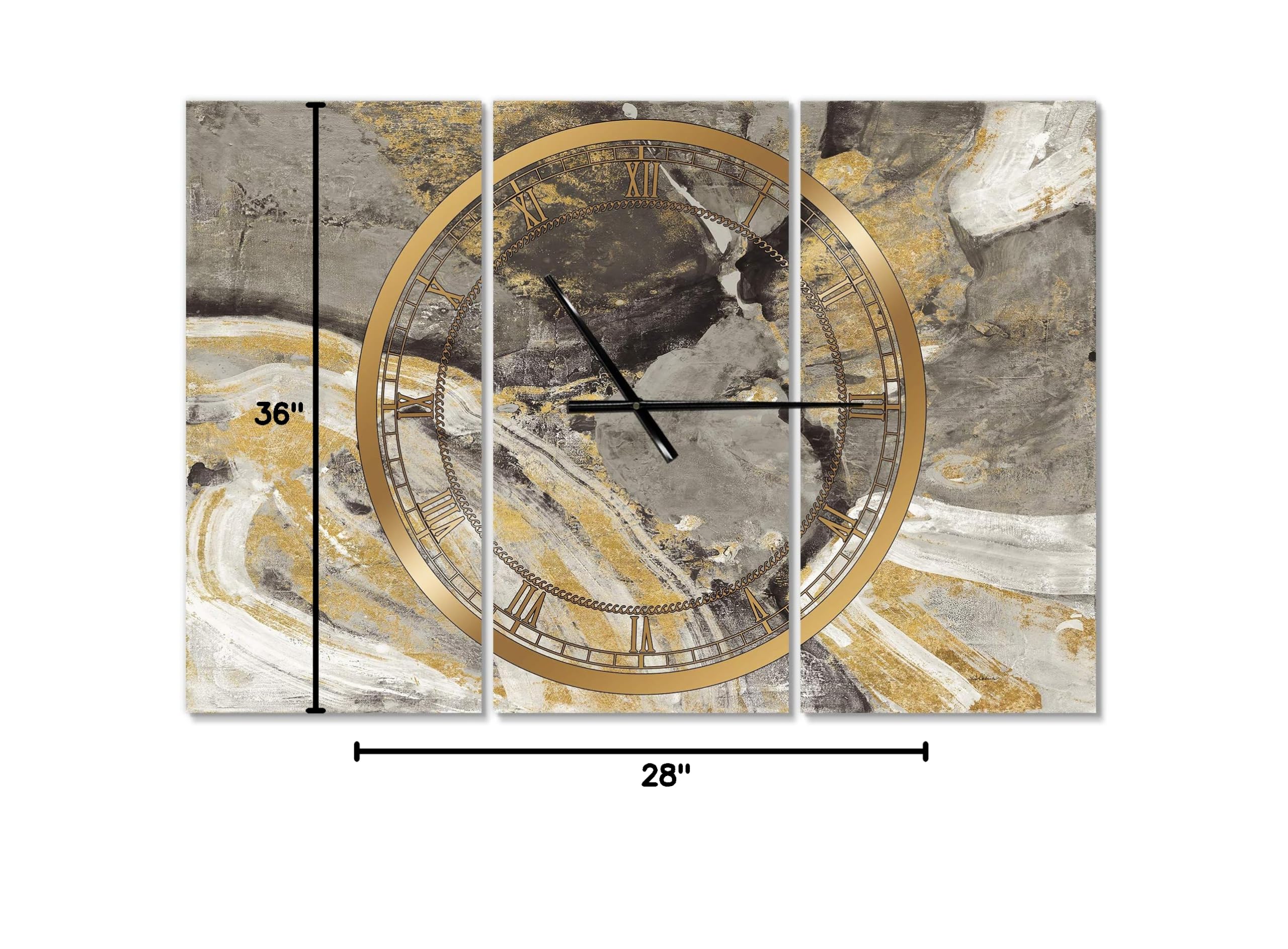 Designart Glam Phoenix Neutral Wall Art - Modern 3 Panel Decorative Metal Wall Clock for Home, Living Room, Bedroom & Office | Unique Multi Panel Wall Decor for Contemporary Spaces