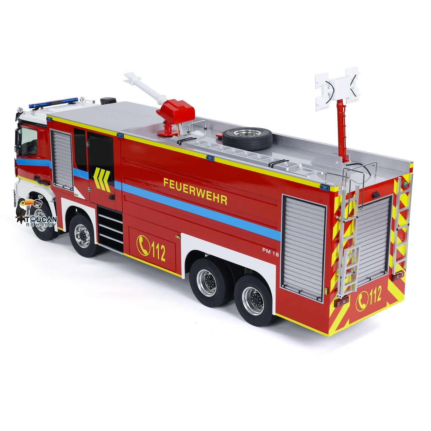 1/14 Scale 8x4 Metal RC Fire Truck Chassis - Radio Controlled Fire Engine with Light & Sound, FlySky ST8 Motor, Servo, Pre-Assembled & Painted - Perfect for Firefighting Simulation, RC Hobbyists, and Collectors