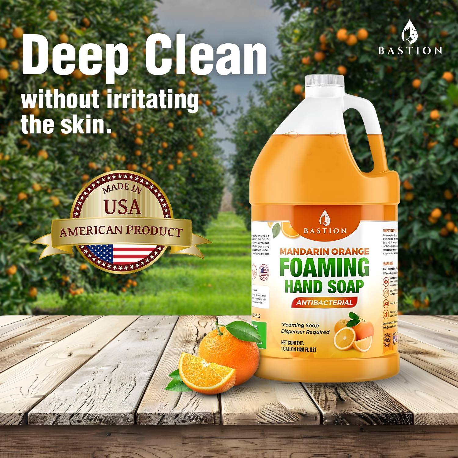 Bastion Foaming Antibacterial Hand Soap Refill - Mandarin Orange Scent, 4 Gallons (512 oz) Bulk Hand Wash for Commercial & Home Use | Ideal for Offices, Restaurants, and Healthcare Facilities